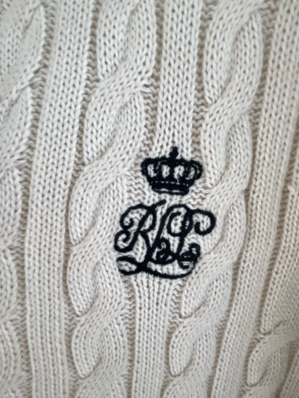 Lauren Ralph Lauren Cable Knit Sweater | 100% Cotton | Cream & Black Trim | XL - Picture 5 of 6